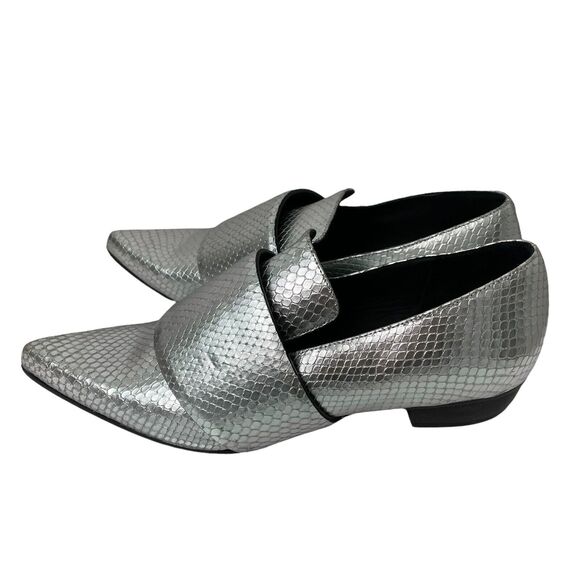 Rodarte Shoes Size 38.5 US 8.5 Silver Metallic Snakeskin Embossed Pointed - Picture 3 of 5